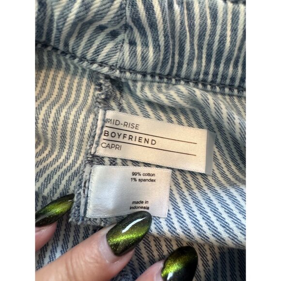 Lane Bryant Mid Rise Boyfriend Capri Striped Blue Denim Pants Size 14 - Picture 7 of 10